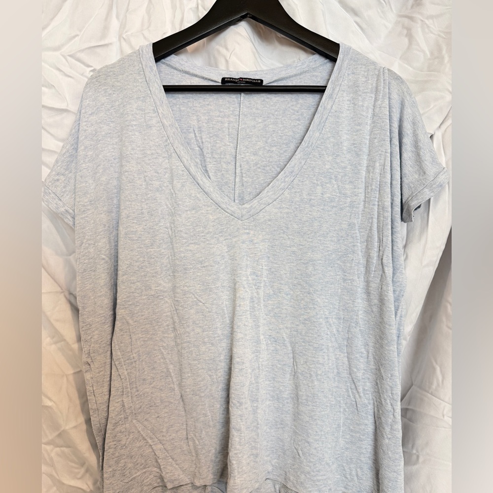 Brandy Melville Soft Heather Blue Oversized V-Neck Tee - one size